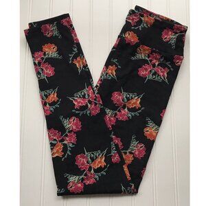 NWT LulaRoe OS Leggings Black Pink Orange Floral Flowers LLR One Size Women NEW